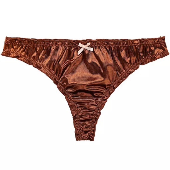 Vintage Style Brown Satin Silk Ruffle String Bikini Thong Panties Med/6 NEW - Picture 1 of 5